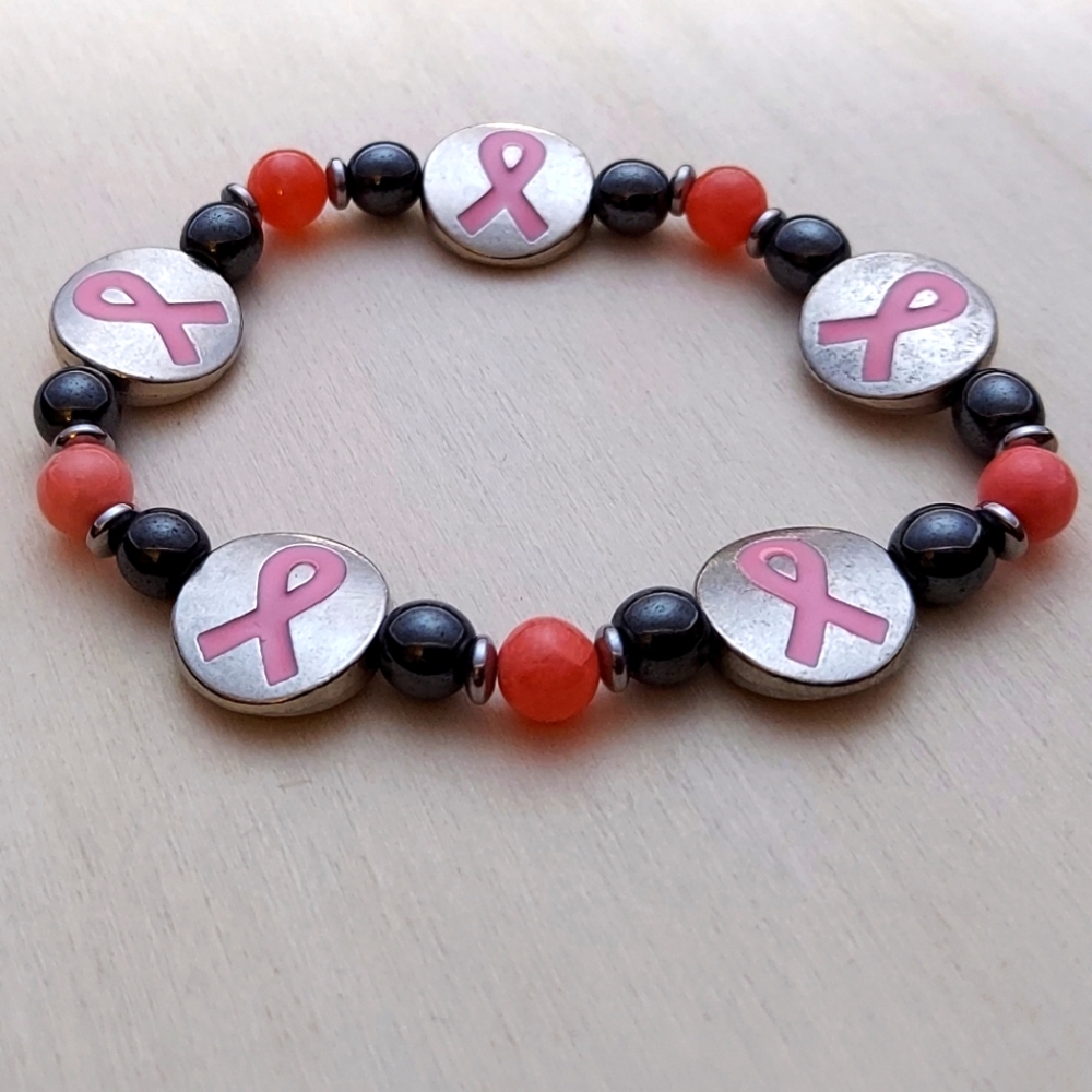 Breast Cancer Hematite Bracelet